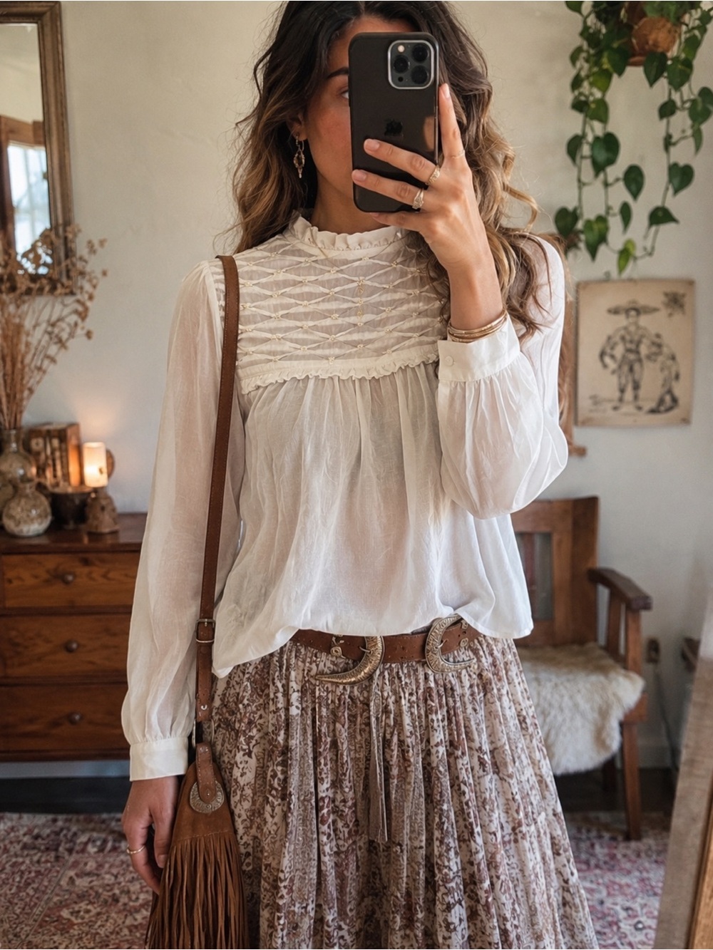 Zara Basic Boho Peasant Blouse White Sheer Long Sleeve Size S Y2K